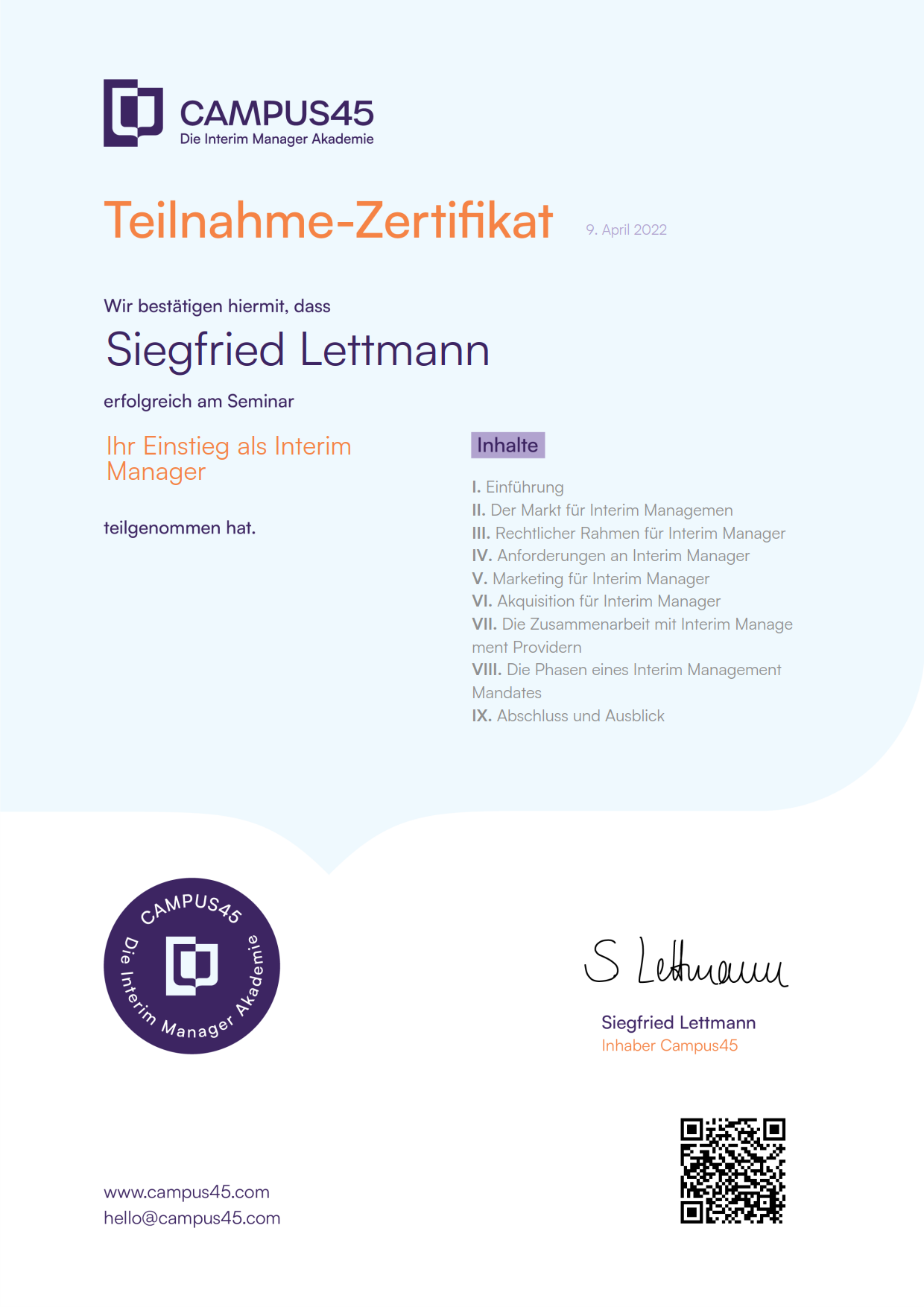 Zertifikat Siegfried Lettmann Ihr Einstieg als Interim Manager_1